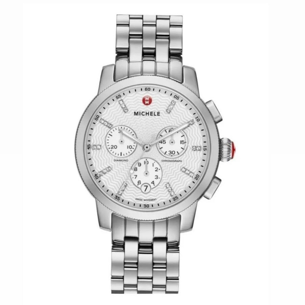 Michele Uptown Diamond Markers Silver Stainless Steel Watch